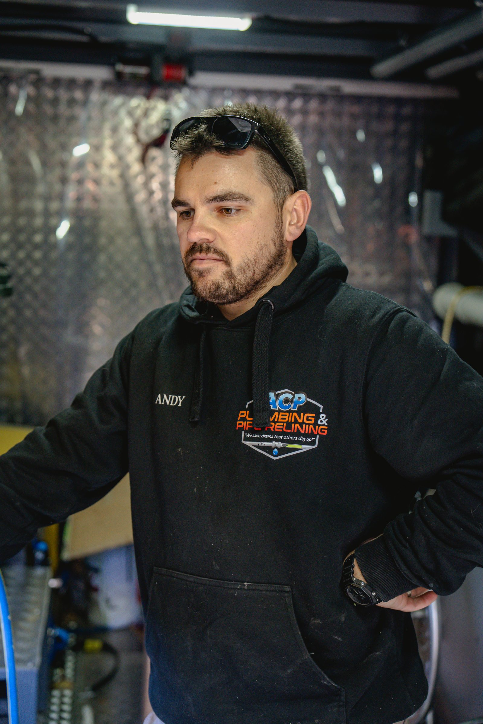 ACP plumber in the service van